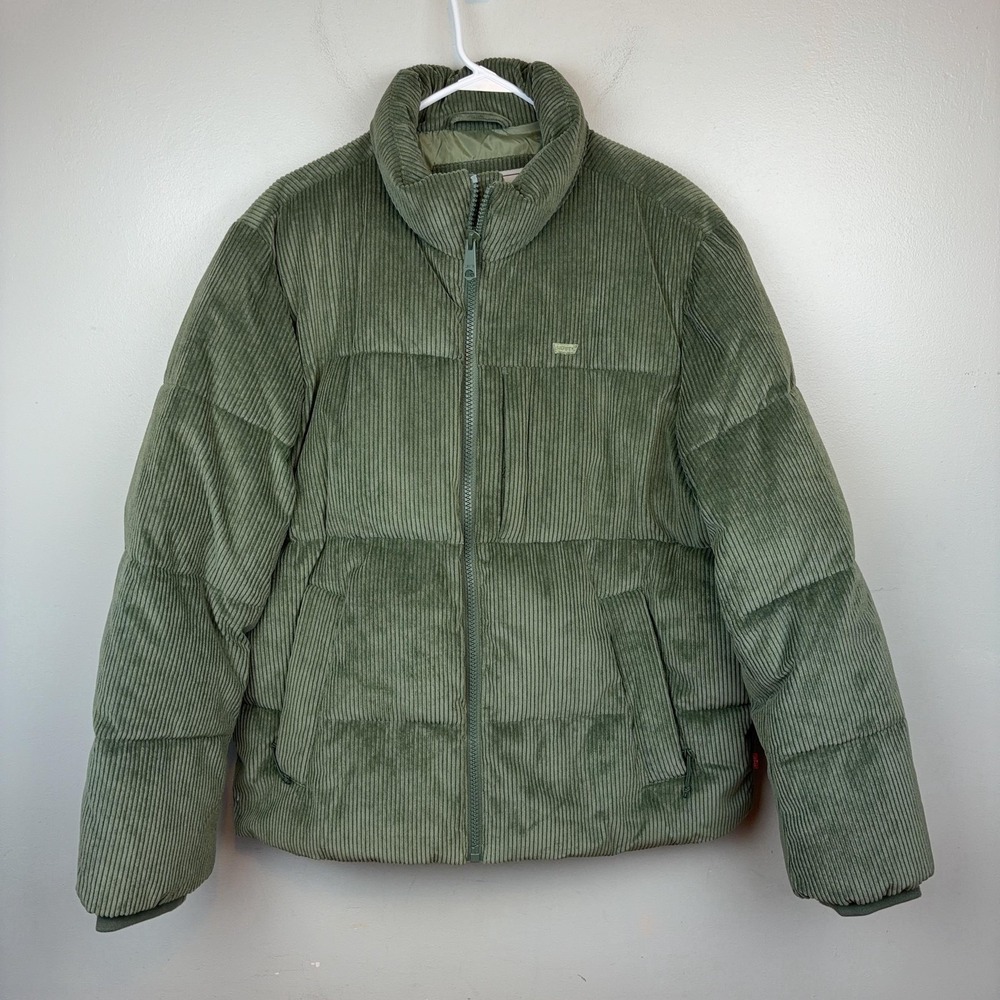 Levis Jacket Mens Large Green Corduroy Puffer Quilted Insulated Winter Full Zip